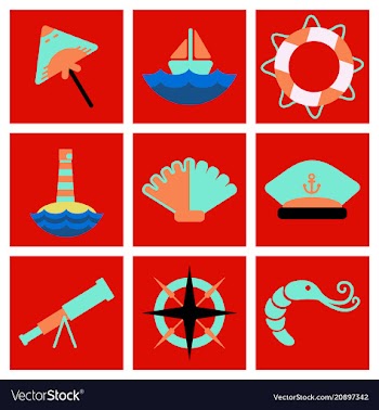 Set of sea simple icons vector image