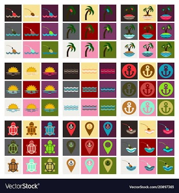 Set of sea simple icons vector image