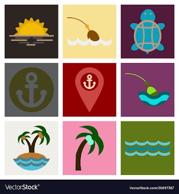 Set of sea simple icons vector image