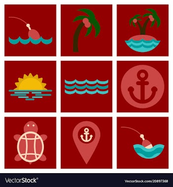 Set of sea simple icons vector image