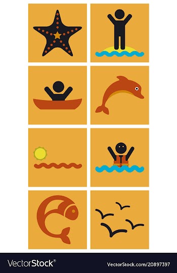 Set of sea simple icons vector image