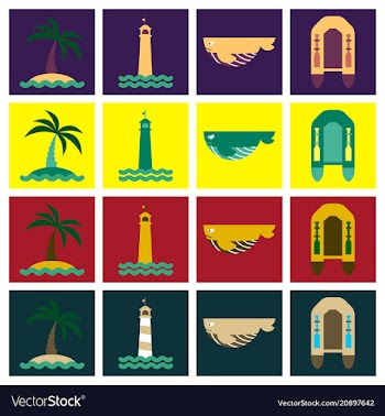 Set of sea simple icons vector image