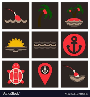Set of sea simple icons vector image