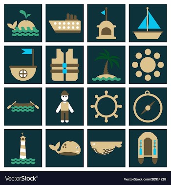 Set of sea simple icons vector image