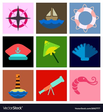 Set of sea simple icons vector image
