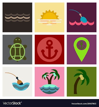 Set of sea simple icons vector image