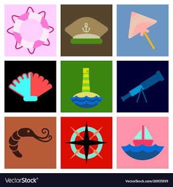 Set of sea simple icons vector image