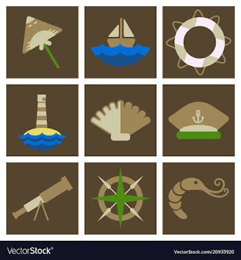 Set of sea simple icons vector image