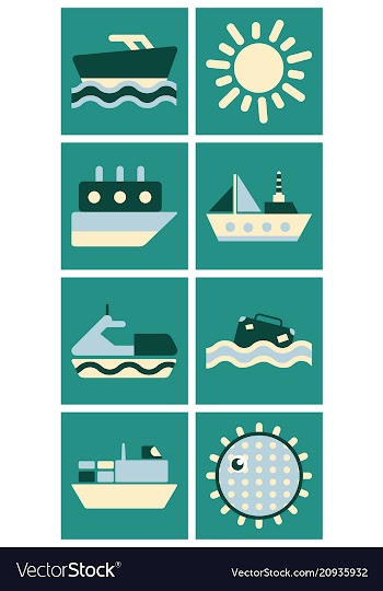 Set of sea simple icons vector image