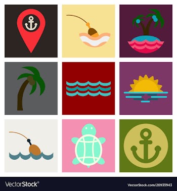 Set of sea simple icons vector image