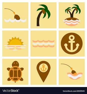 Set of sea simple icons vector image