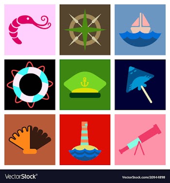 Set of sea simple icons vector image