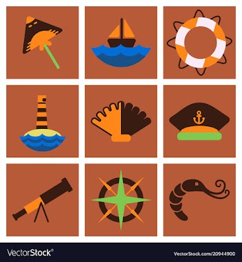 Set of sea simple icons vector image