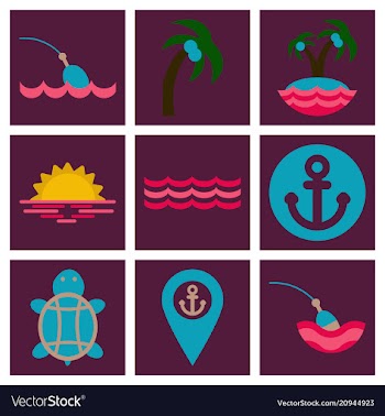 Set of sea simple icons vector image