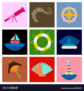 Set of sea simple icons vector image