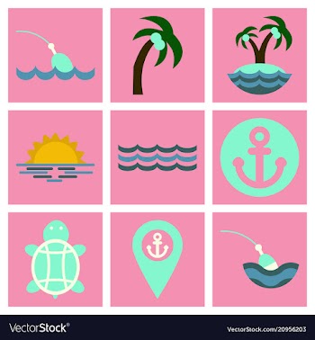 Set of sea simple icons vector image