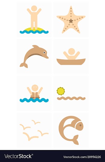 Set of sea simple icons vector image
