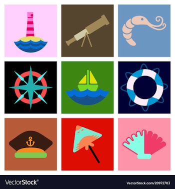 Set of sea simple icons vector image