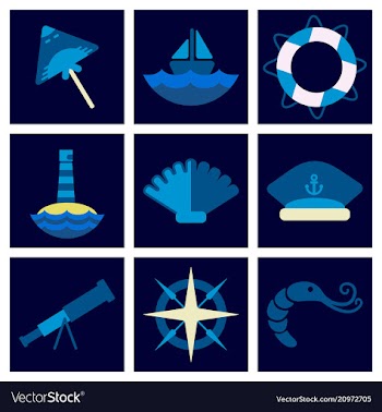 Set of sea simple icons vector image