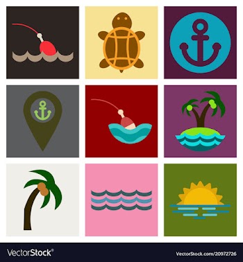 Set of sea simple icons vector image