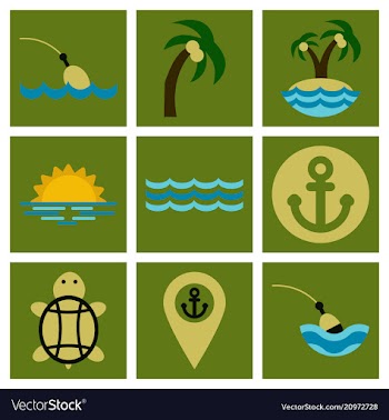 Set of sea simple icons vector image
