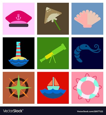 Set of sea simple icons vector image