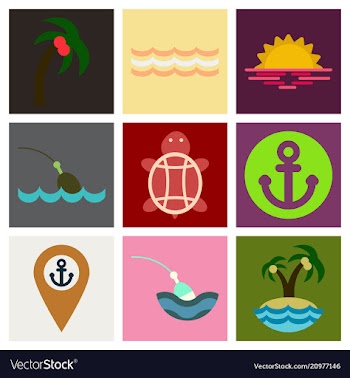 Set of sea simple icons vector image