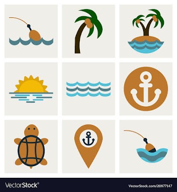 Set of sea simple icons vector image