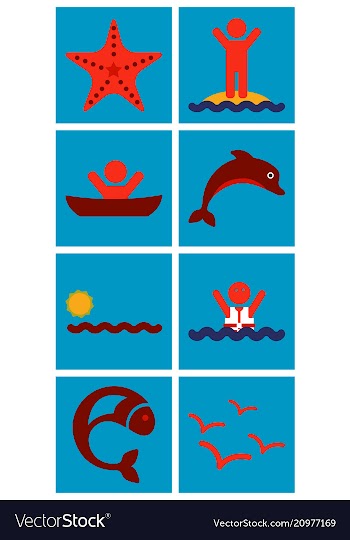 Set of sea simple icons vector image