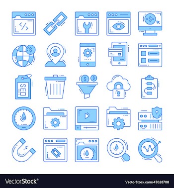 set of seo icons for web design development seo