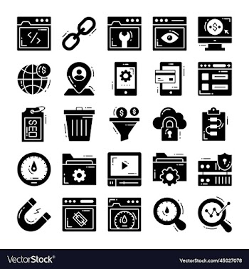 set of seo icons for web design development seo