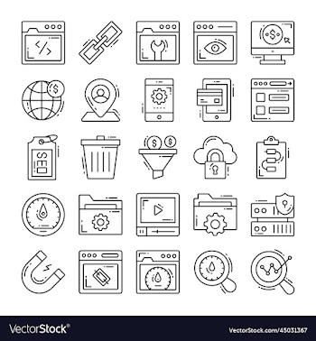 set of seo icons for web design development seo