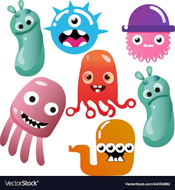 set of seven cute funny monsters