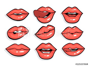 Set of sexy red pop art lips