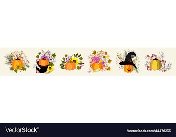 set of six autumn bouquets with pumpkin leaves