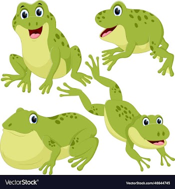 set of six cute little frogs in cartoon style