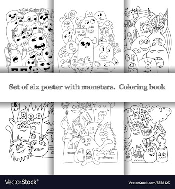 Set of six pattern with doodle monsters vector image