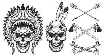 Set of skull in indian headwear Free Vector