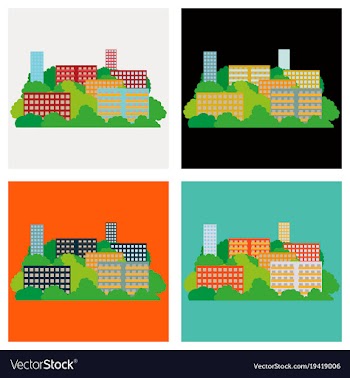 Set of smart city with contemporary buildings vector image