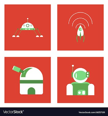 Set of space icons with rocket equipments for vector image