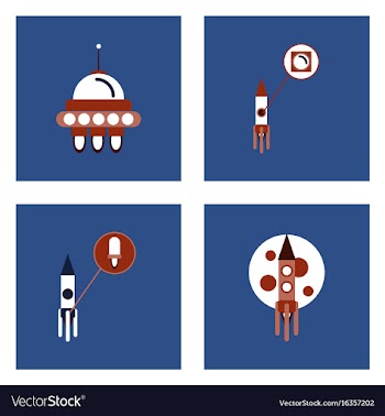 Set of space icons with rocket equipments for vector image