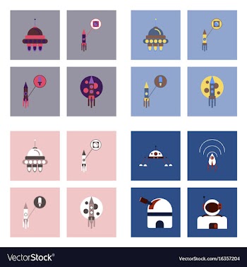 Set of space icons with rocket equipments for vector image