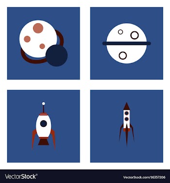 Set of space icons with rocket equipments for vector image