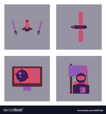 Set of space icons with rocket equipments for vector image