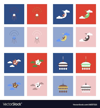 Set of space icons with rocket equipments for vector image