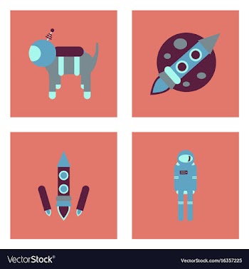 Set of space icons with rocket equipments for vector image