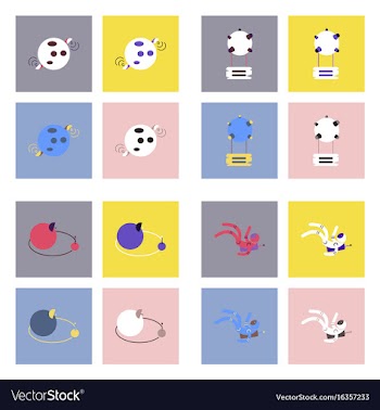 Set of space icons with rocket equipments for vector image