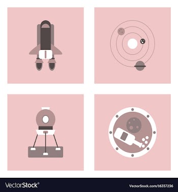 Set of space icons with rocket equipments for vector image