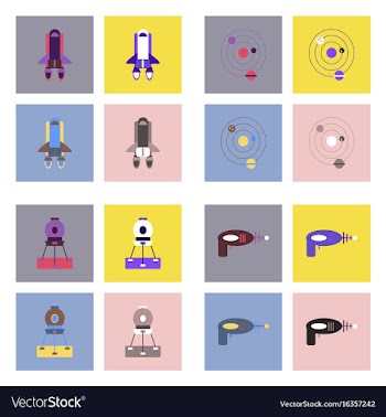 Set of space icons with rocket equipments for vector image