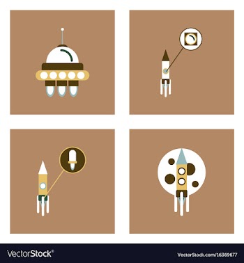 Set of space icons with rocket equipments for vector image